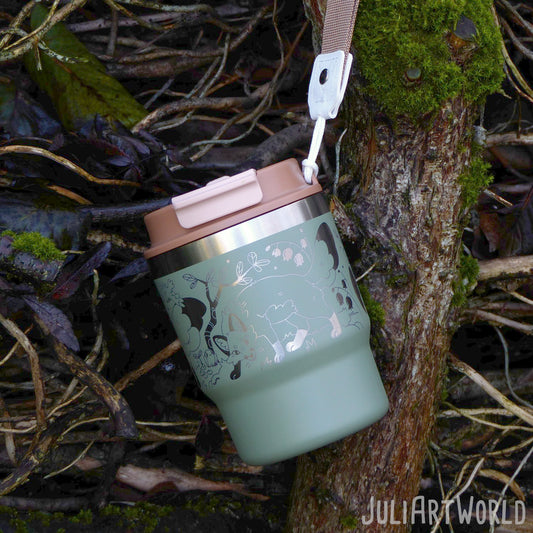 TRAVEL MUG - THREE FOXES DARK GREEN
