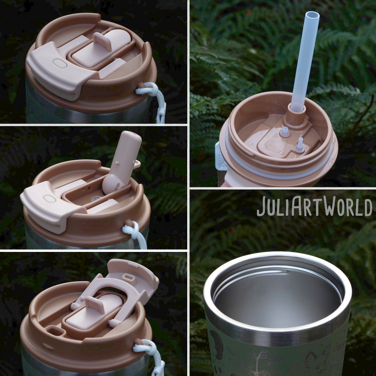 TRAVEL MUG - THREE FOXES DARK GREEN