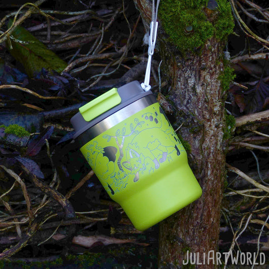 TRAVEL MUG - THREE FOXES LIGHT GREEN