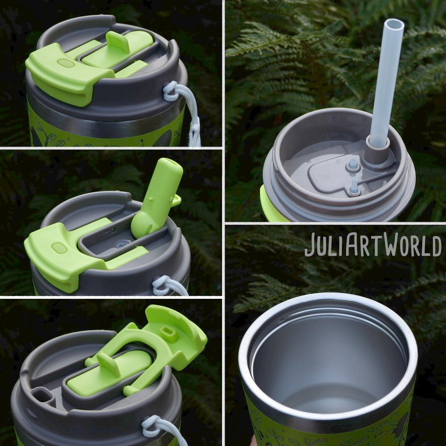 TRAVEL MUG - THREE FOXES LIGHT GREEN