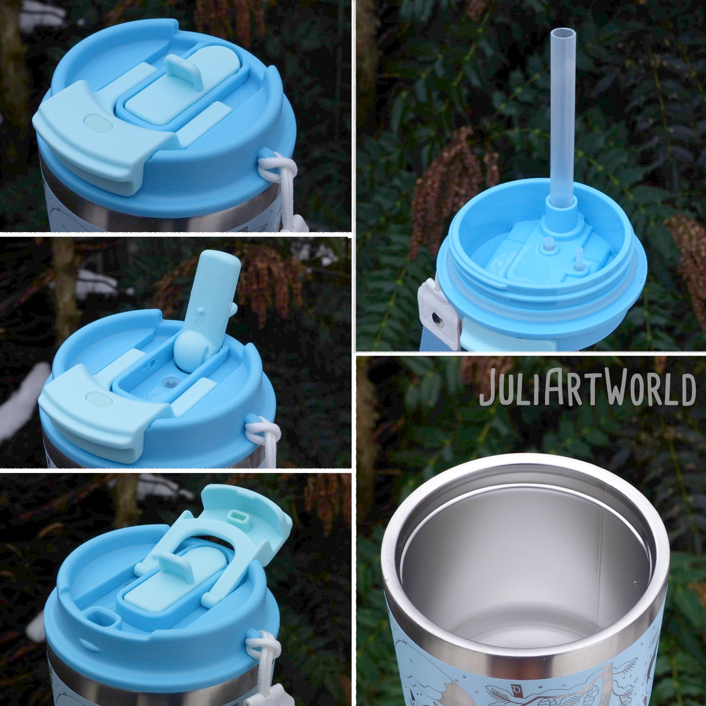 TRAVEL MUG - THREE FOXES WINTER BLUE