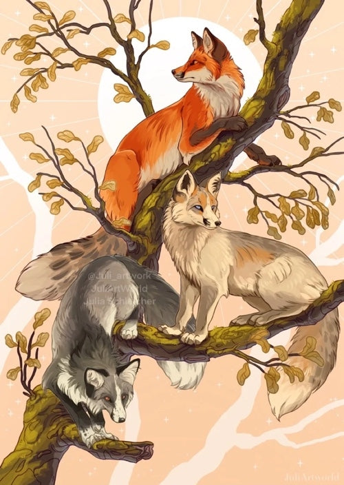 PRINT - THREE FOXES