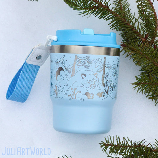 TRAVEL MUG - THREE FOXES WINTER BLUE